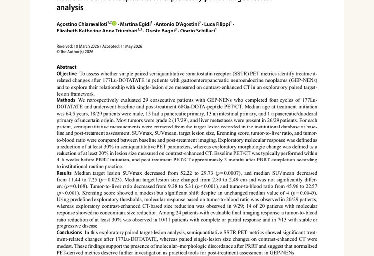 Anteprima articolo su SSTR PET e PRRT nei tumori neuroendocrini